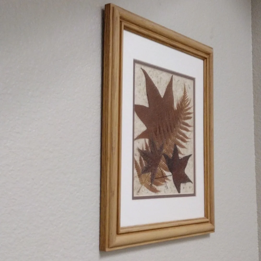 Vintage Handmade Fall Leaves Wall Art  Wooden Frame EUC